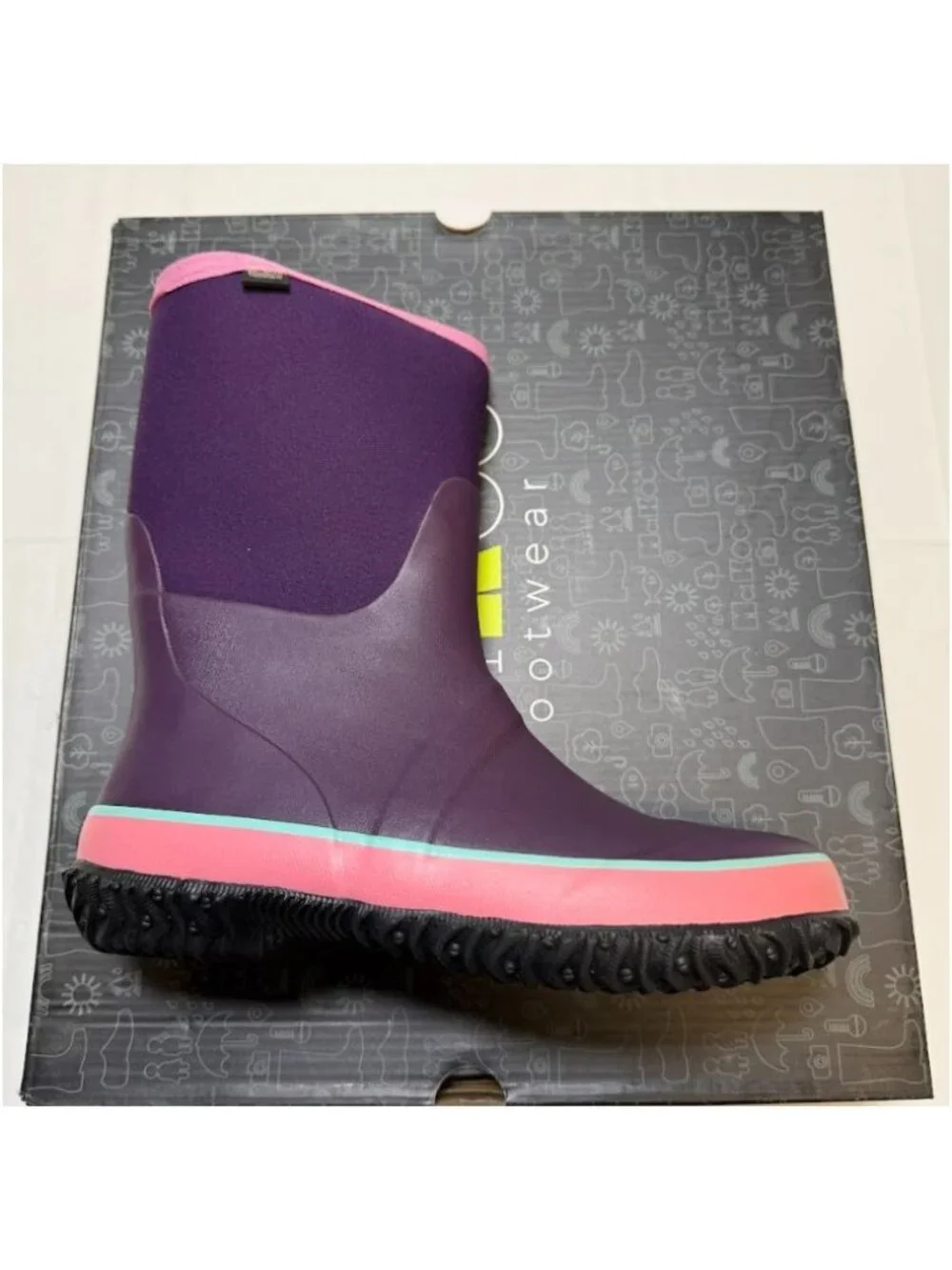 MCIKCC Kids Waterproof Rubber Rain/Snow Boots Purple/Pink Size 5 NEW